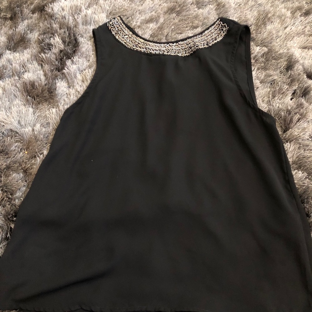 Black Sleeveless Top with Silver Beaded Neckline